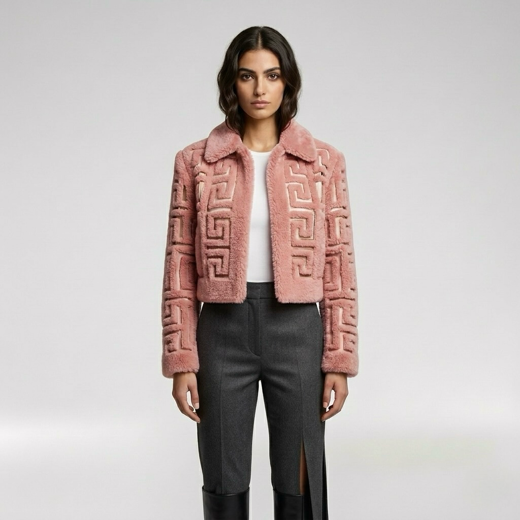 Geometric Shearling Cropped Jacket